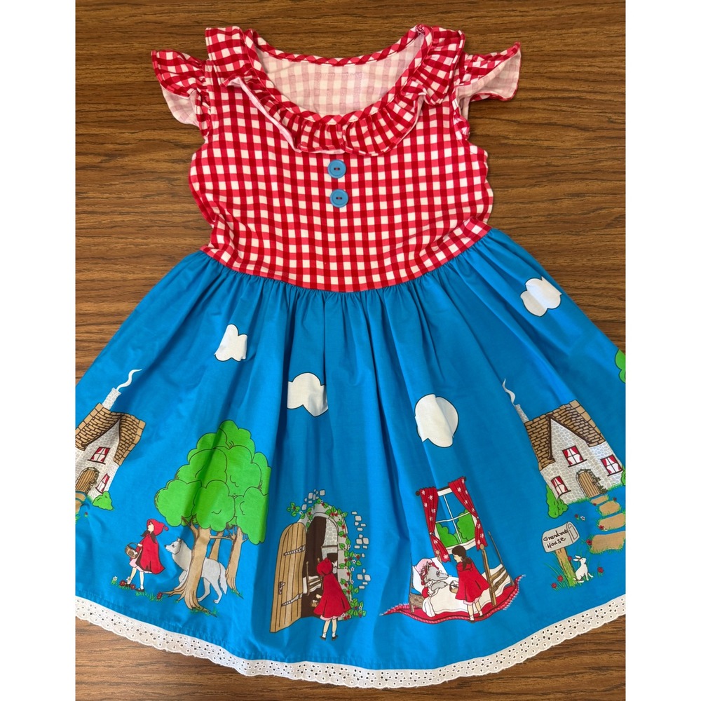 Eleanor Rose Little Red Riding Hood Georgia Dress Gingham Storybook Print 5-6